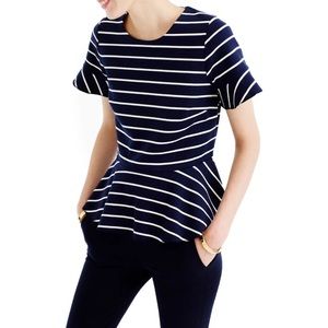 J. Crew Blouse Peplum Short Sleeve Stripe Ruffle